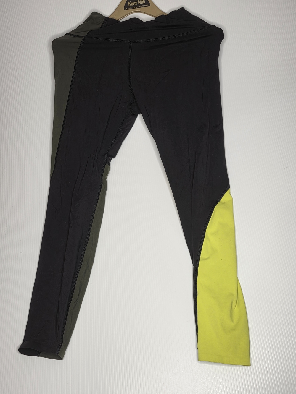 Athleta Colorblock High Rise Training Leggings Neon & Olive Size Small Athletic